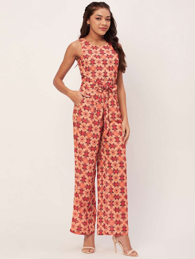peach printed full length jumpsuit - 20458262 -  Standard Image - 1