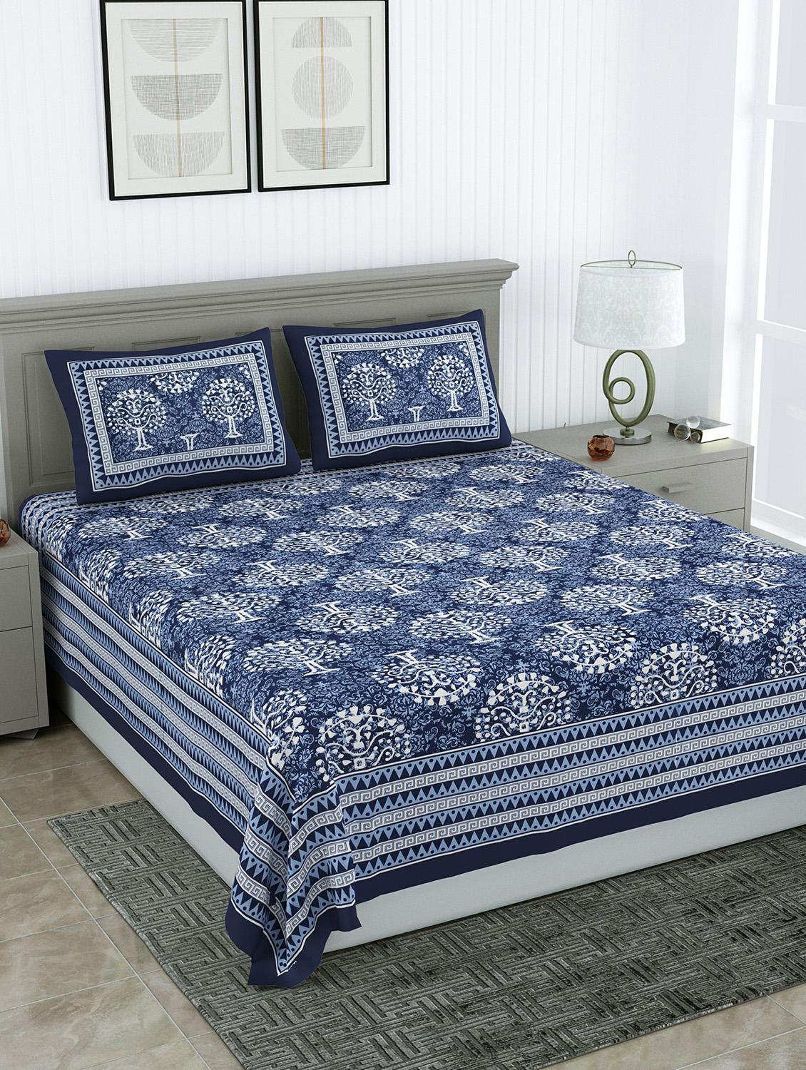 jaipuri hand printed double bedsheet with two pillow covers - 20458712 - Standard Image - 1