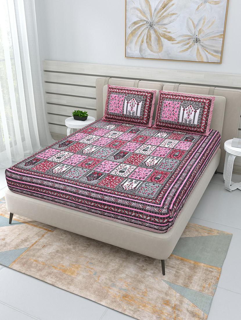 jaipuri hand printed double bedsheet with two pillow covers - 20458733 - Standard Image - 1