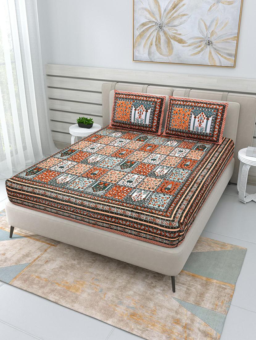 jaipuri hand printed double bedsheet with two pillow covers - 20458734 -  Standard Image - 1
