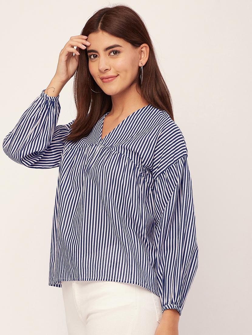 blue striped long sleeves regular top - 20459158 - Standard Image - 1