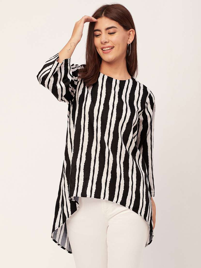 black round neck striped high low top