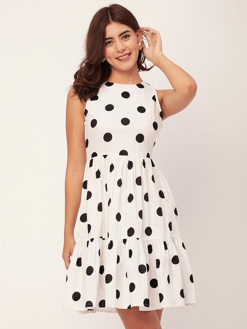 women white polka dots sleeveless tiered dress - 20459345 -  Standard Image - 0
