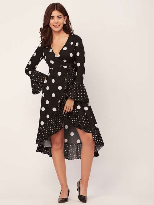 black polka dots wrap dress - 20459349 -  Standard Image - 0