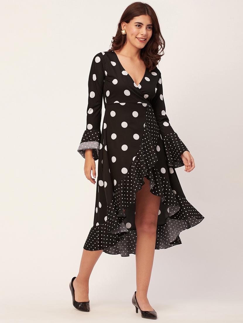 black polka dots wrap dress - 20459349 - Standard Image - 1