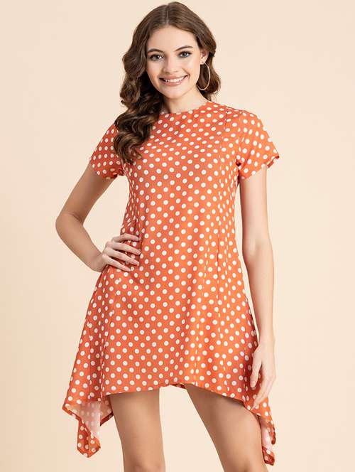 orange polka dots asymmetric dress - 20459350 -  Standard Image - 0