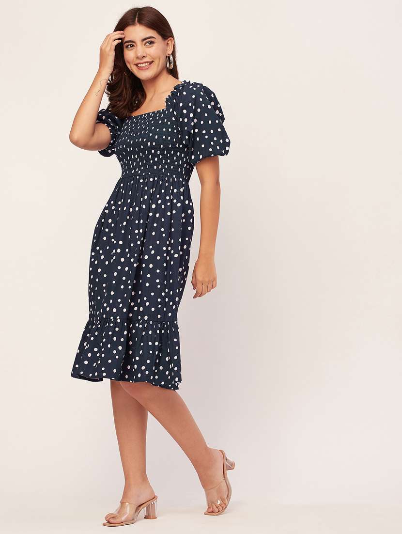 navy blue polka dots a-line dress - 20459351 -  Standard Image - 1