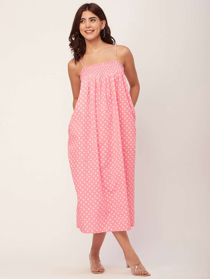 pink polka dots empire line dress