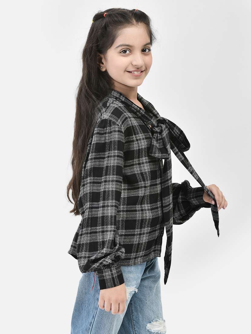Girls Black & Grey Checked Shirt Top - 20459435 -  Standard Image - 1