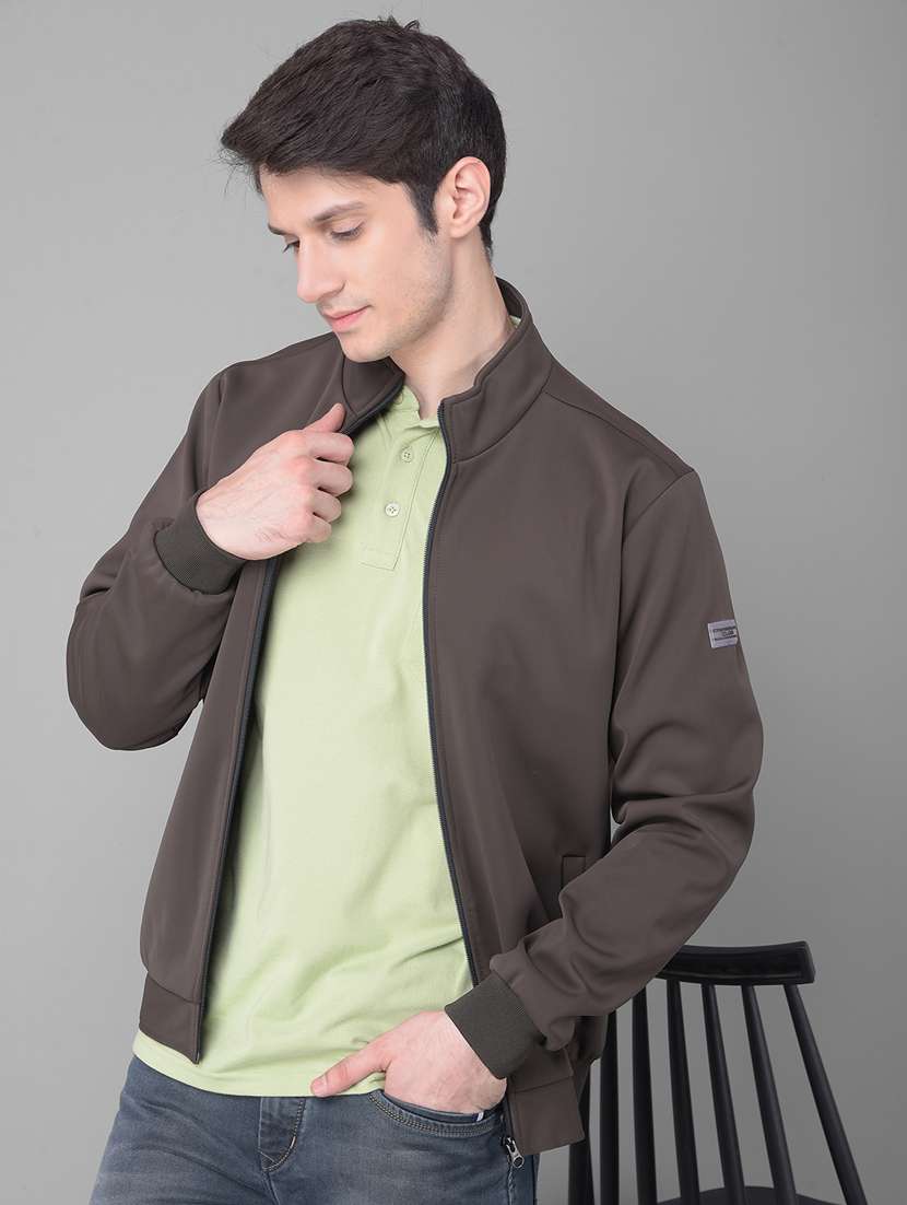 men brown nylon casual jacket