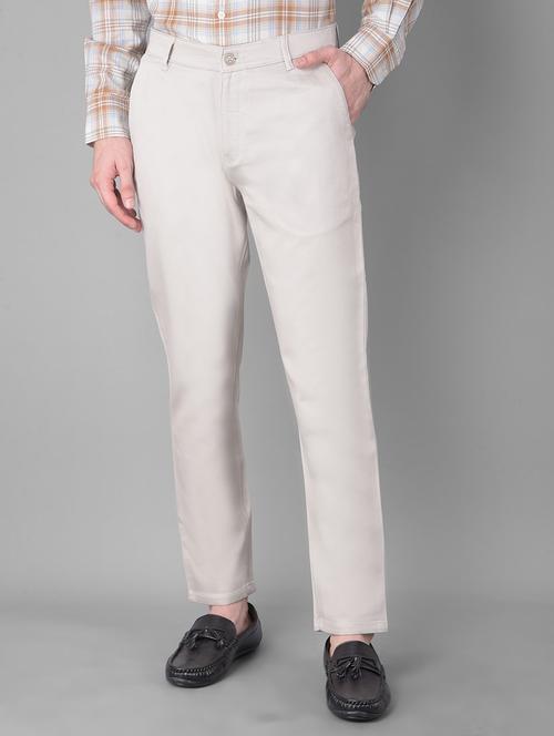 men's off-white flat front casual trousers - 20459509 -  Standard Image - 0