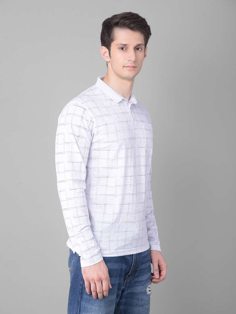 grey checkered long sleeves polo t-shirt  - 20459514 -  Standard Image - 1
