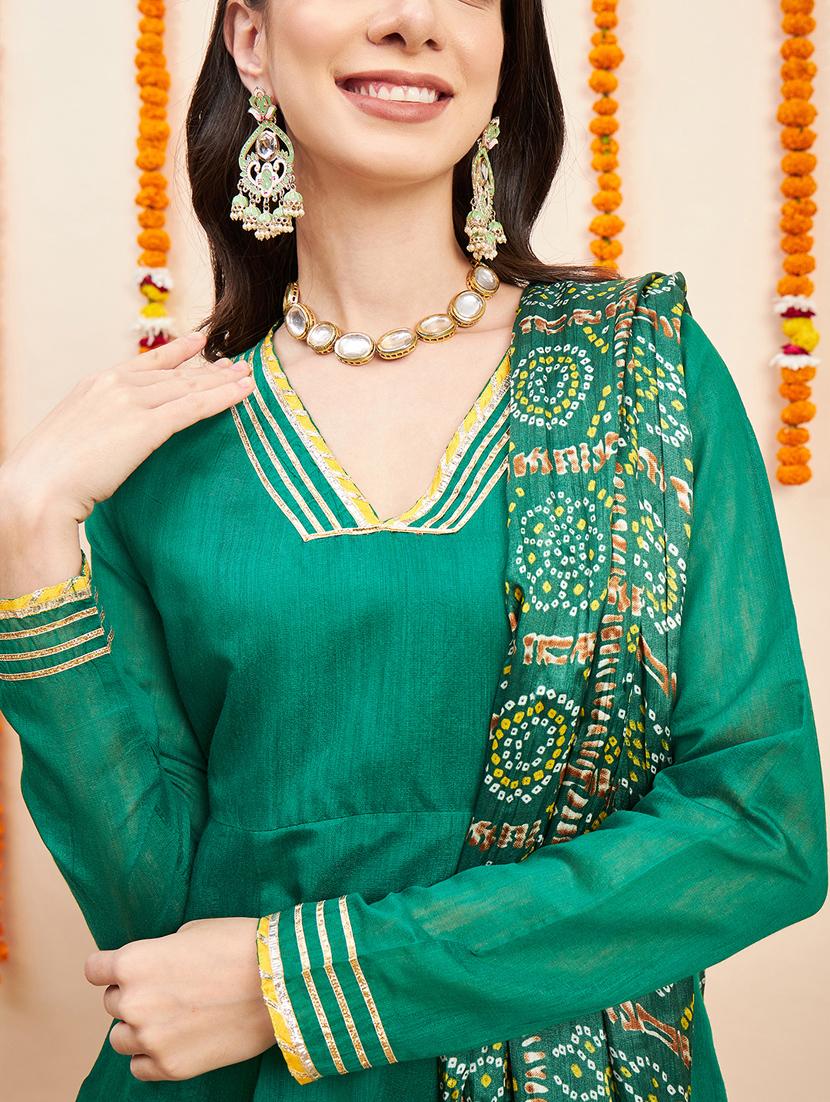 green gota work kurta dupatta set - 20467445 - Standard Image - 4