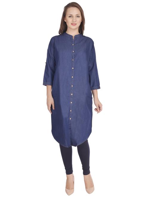 navy blue solid denim straight kurta - 20467524 - Standard Image - 0