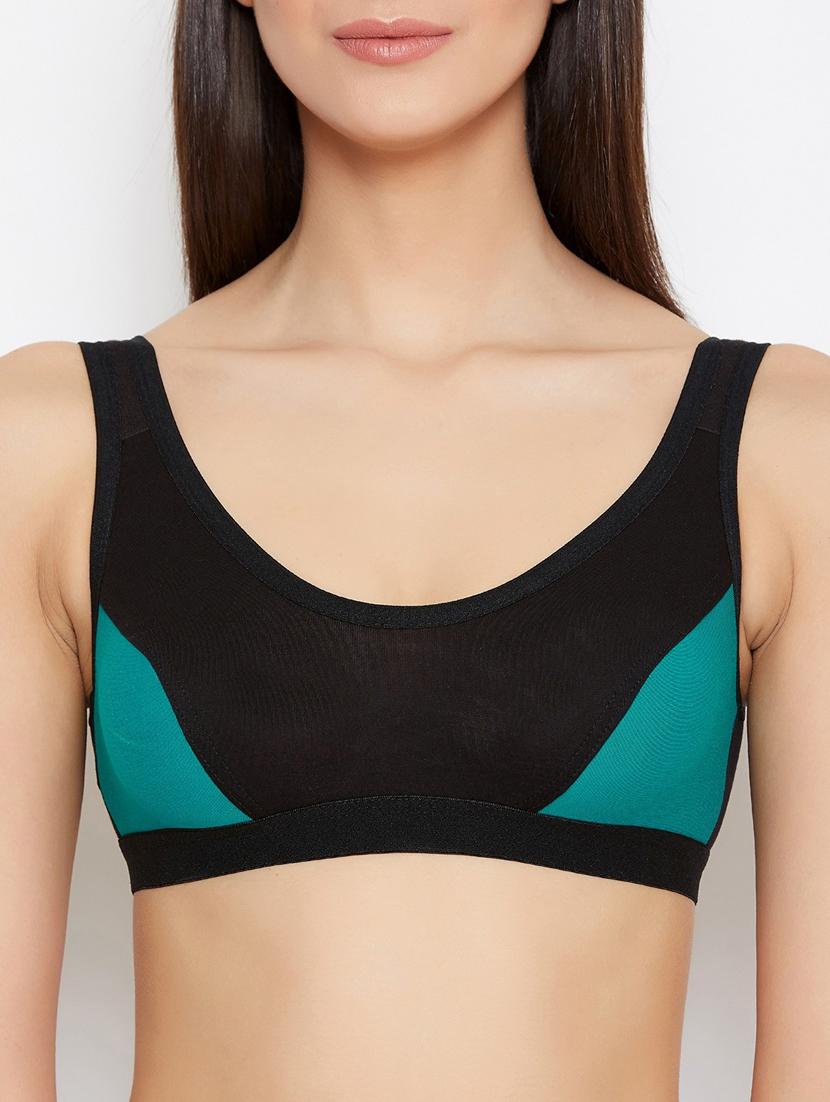 teal & black color blocked bra and panty set - 20467671 - Standard Image - 4