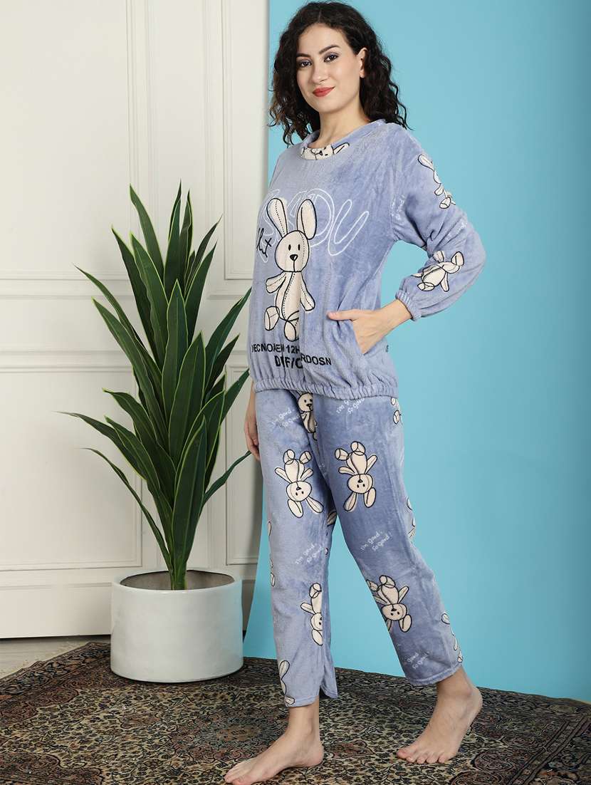 blue graphic print pyjama nightwear set - 20467784 -  Standard Image - 1