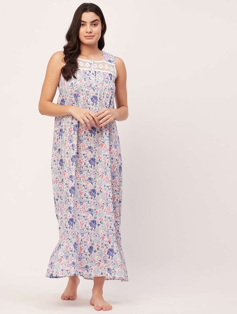 optic white floral print maxi nighty
