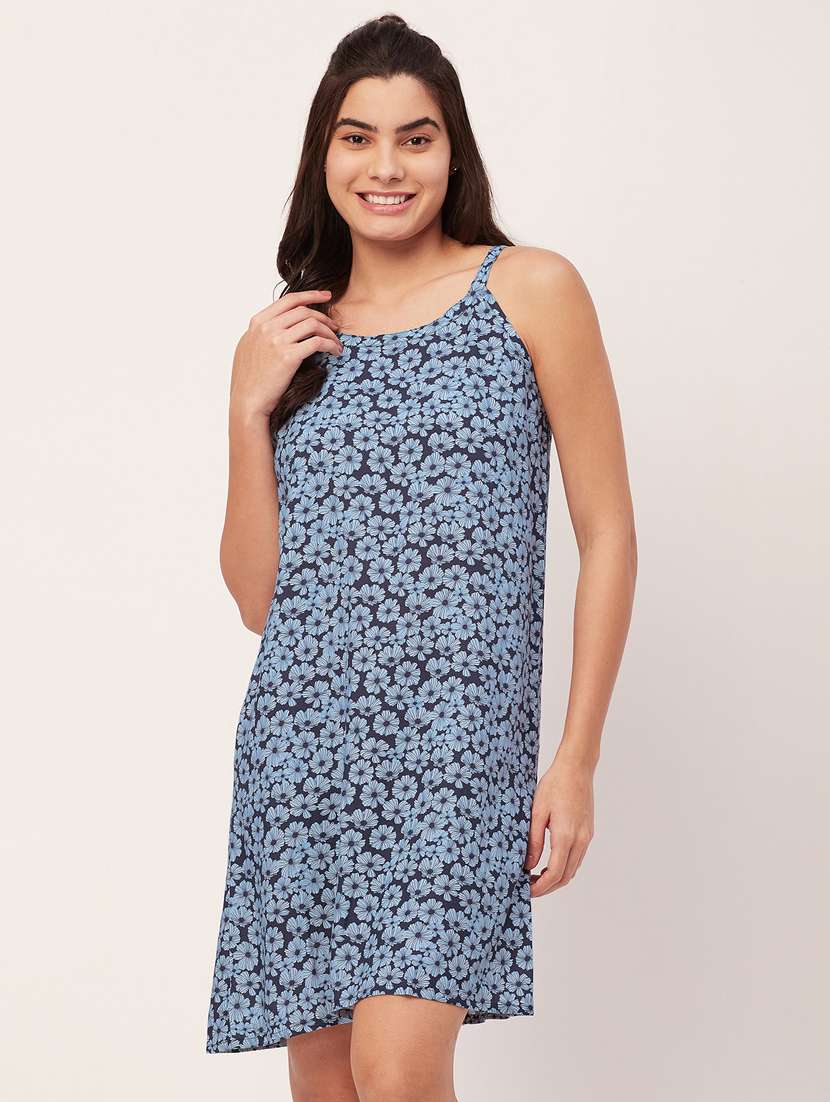 navy blue floral rayon sleepshirt 