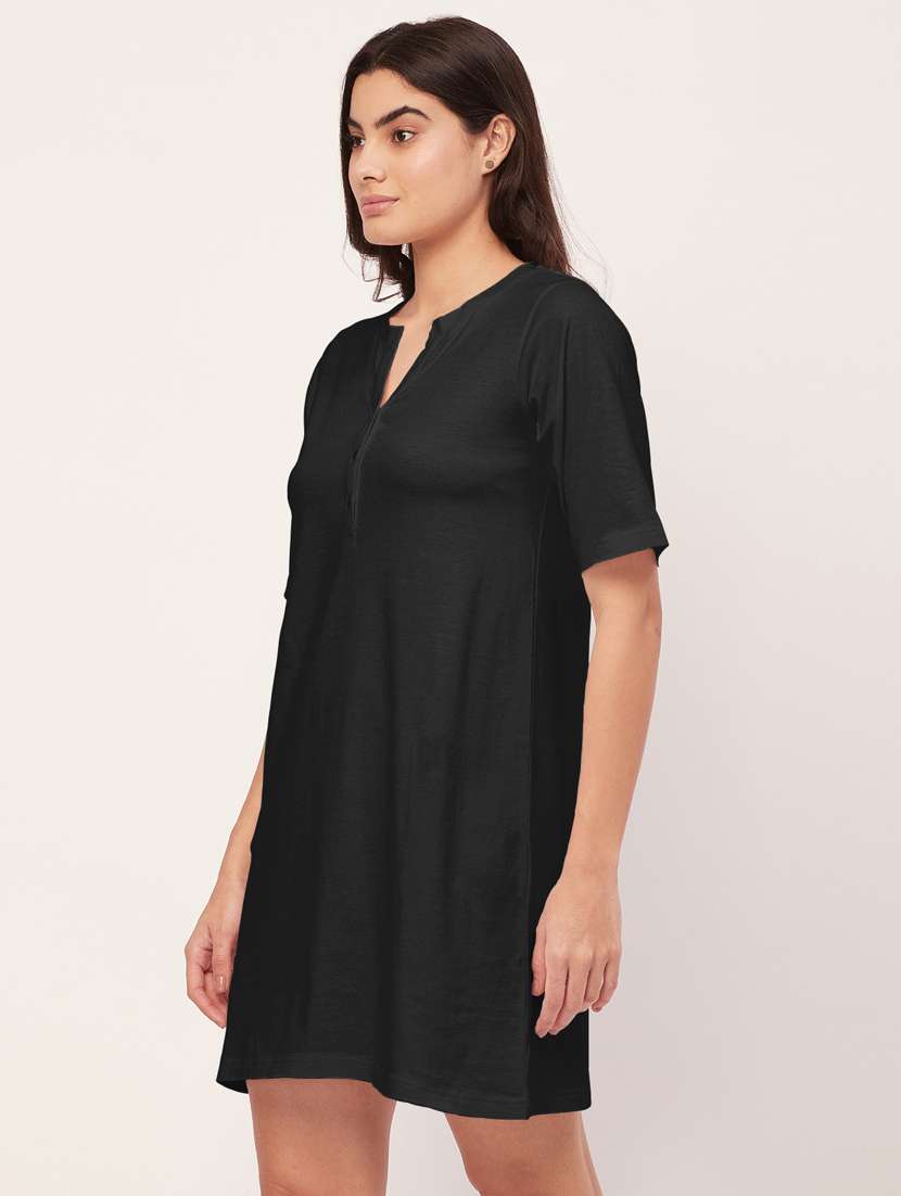 women printed mandarin neck sleepshirt - 20468215 -  Standard Image - 1