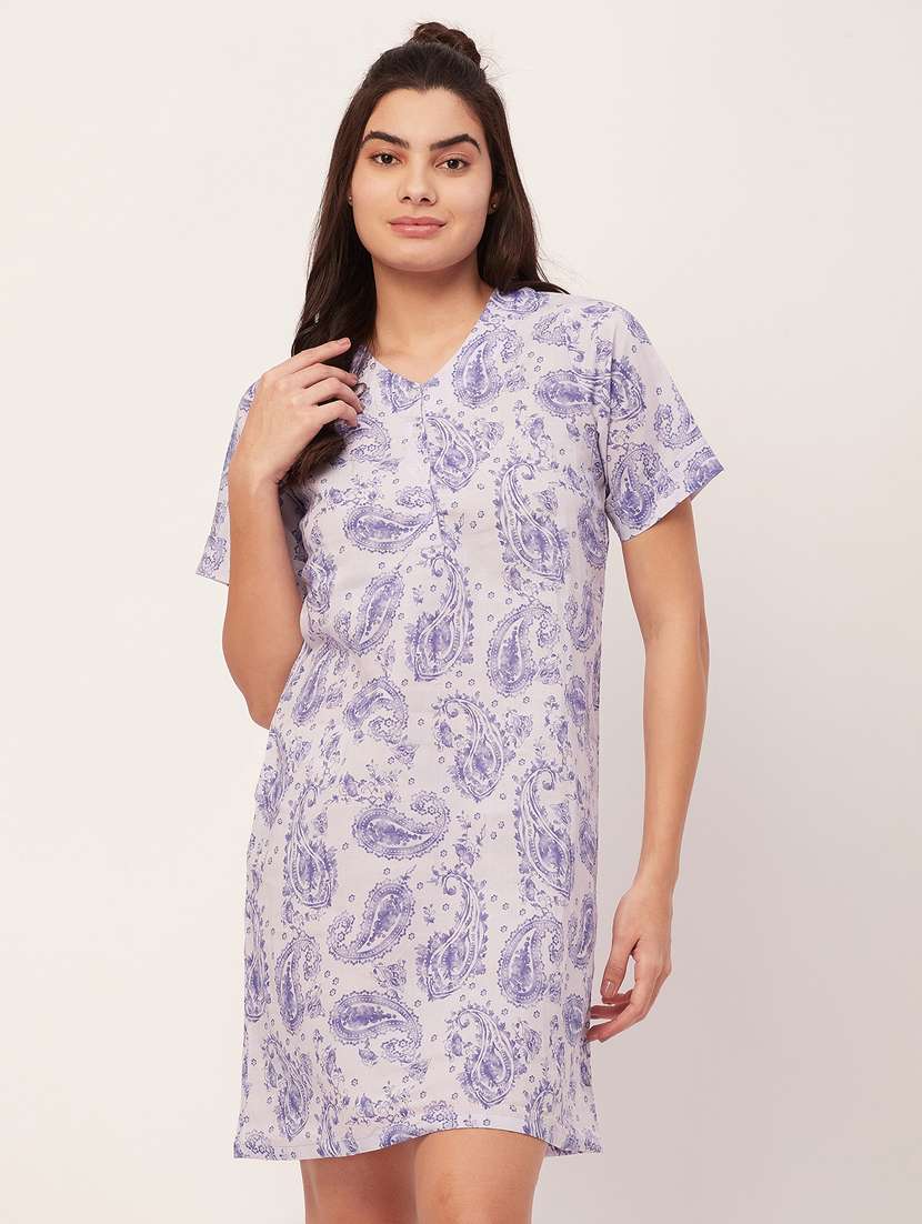 women v-neck paisley print sleepshirt 