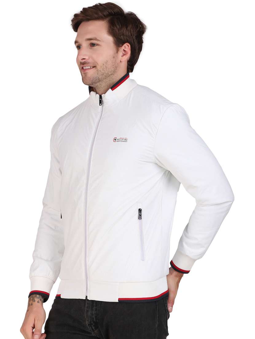 men solid white polyester casual jacket - 20468255 -  Standard Image - 1