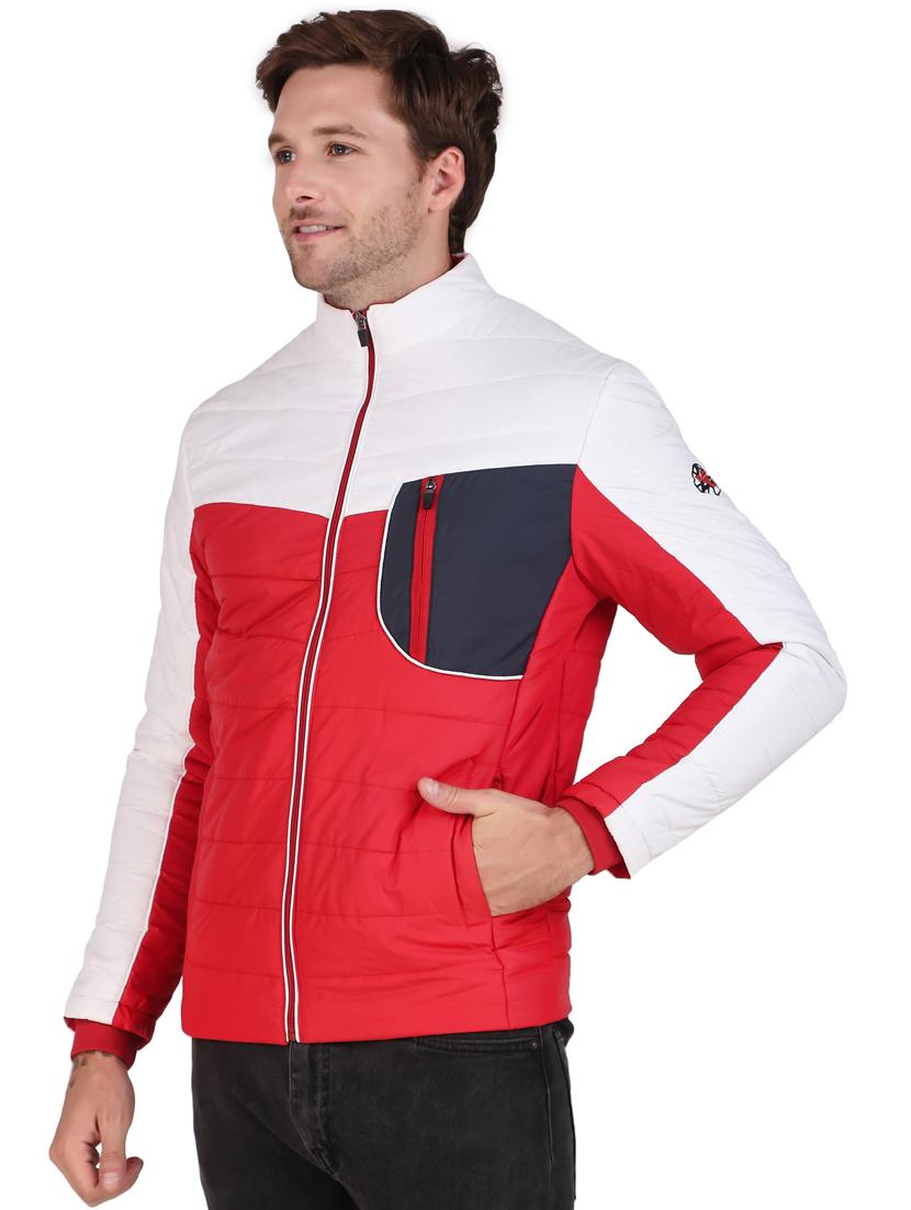 men color block red polyester casual jacket - 20468257 -  Standard Image - 1