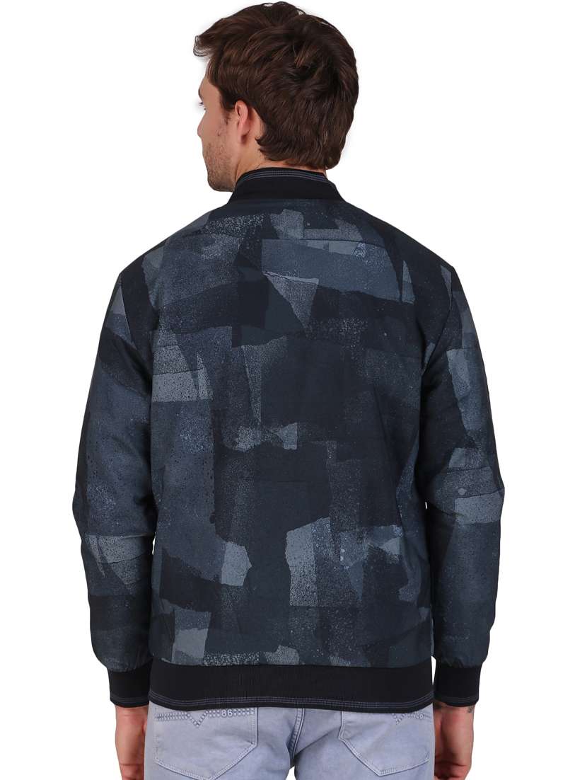 men printed navy blue polyester casual jacket - 20468260 - Standard Image - 1