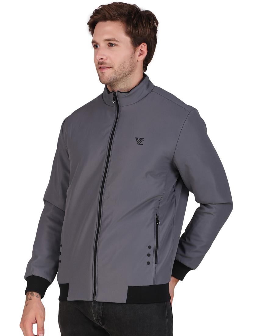 men solid grey polyester casual jacket - 20468269 - Standard Image - 1