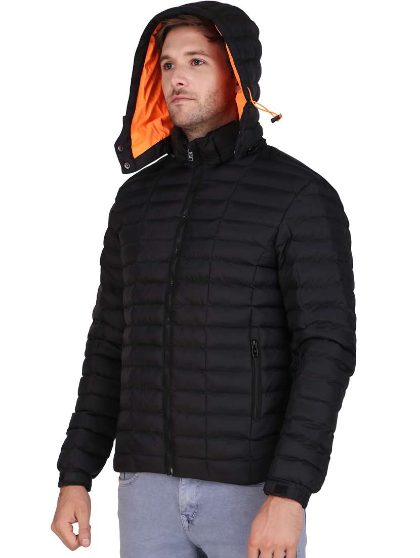 men solid black long sleeve quilted jacket - 20468292 -  Standard Image - 1