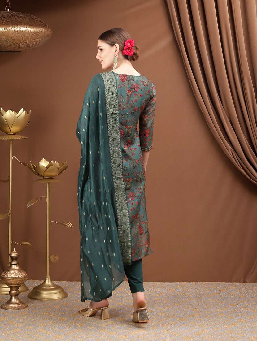 teal three quarter sleeve suit set - 20468619 -  Standard Image - 1