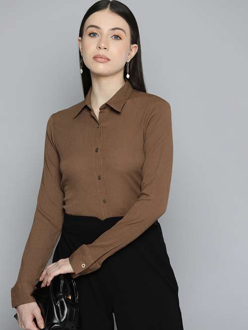 women brown polyester formal shirt - 20468741 -  Standard Image - 0