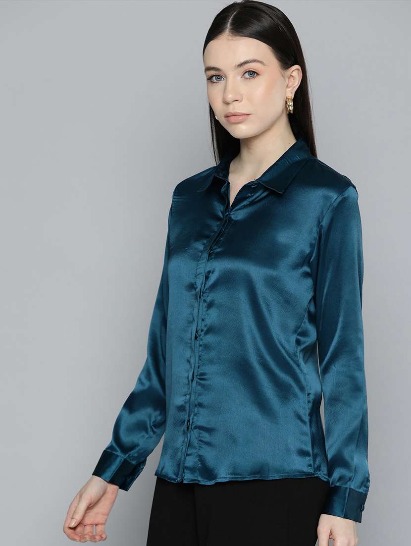 women blue satin formal shirt - 20468769 -  Standard Image - 1