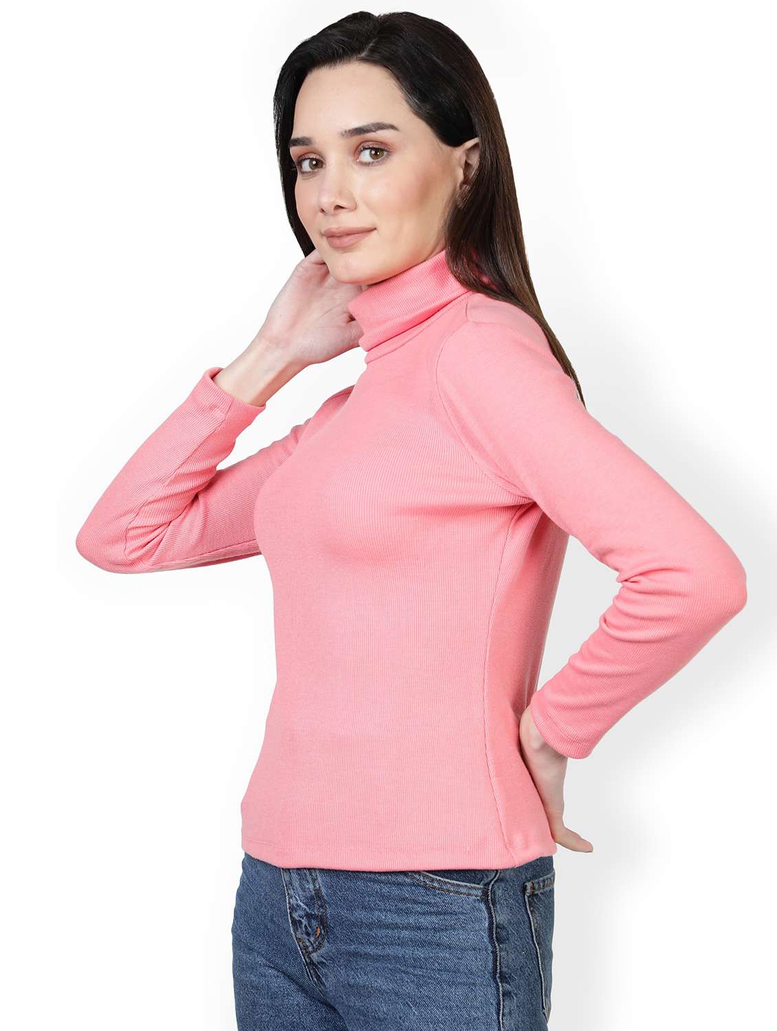 pink solid high neck regular top - 20469246 - Standard Image - 1