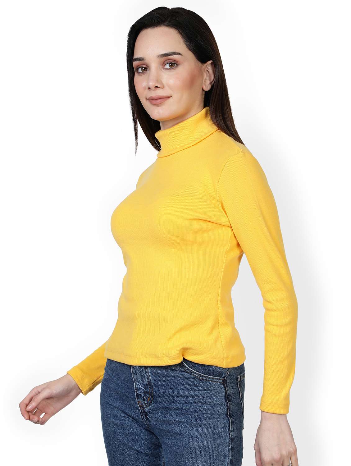 yellow solid high neck regular top - 20469251 -  Standard Image - 1
