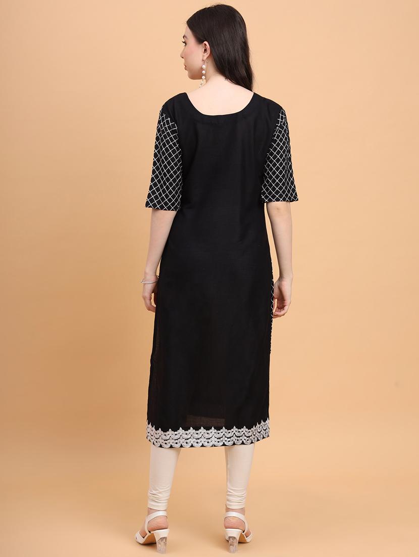 women black round neck straight kurta - 20469310 - Standard Image - 1