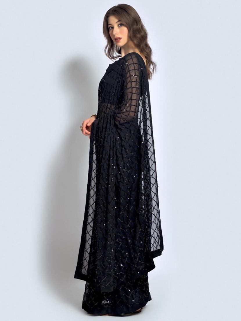 black embellished saree with blouse - 20469384 -  Standard Image - 1