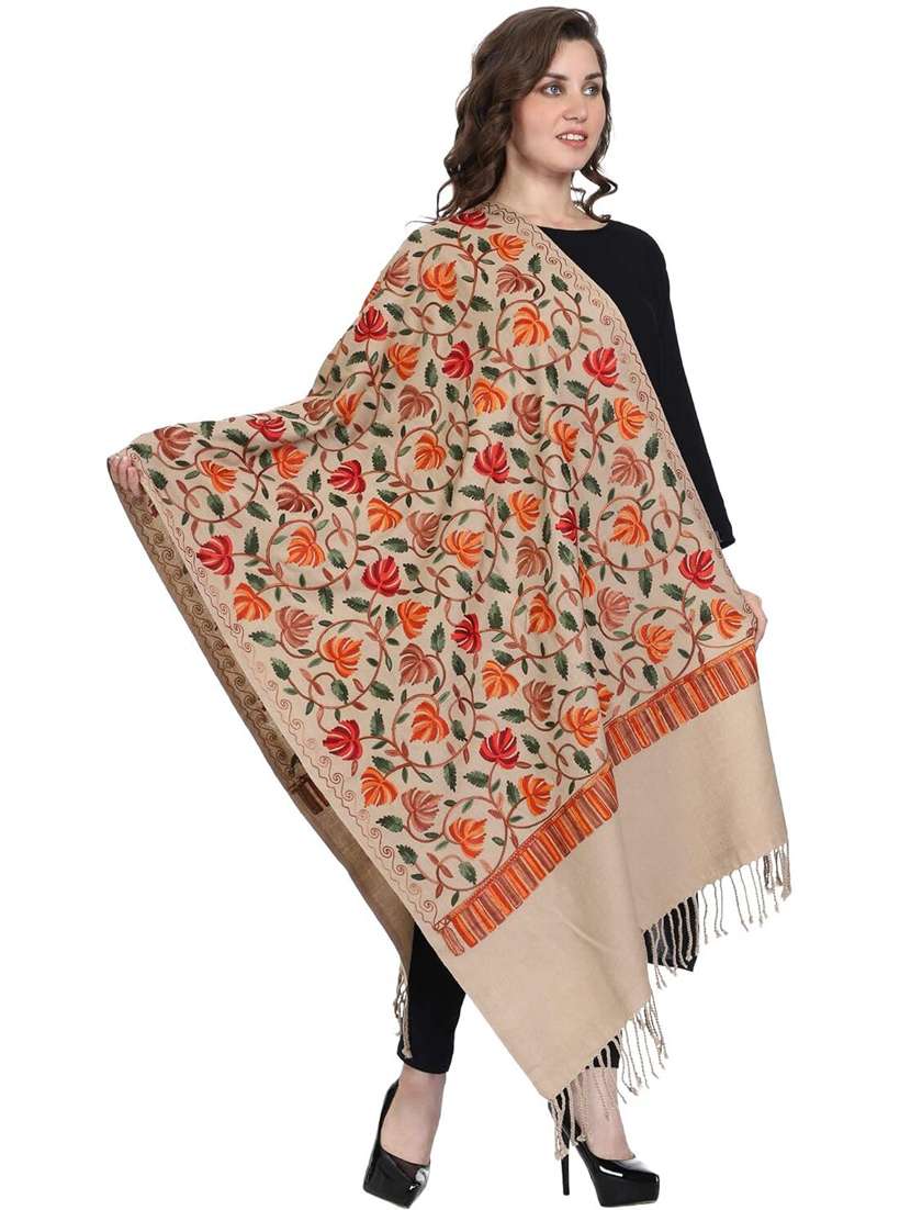 nude wool embroidered shawl - 20470182 -  Standard Image - 1