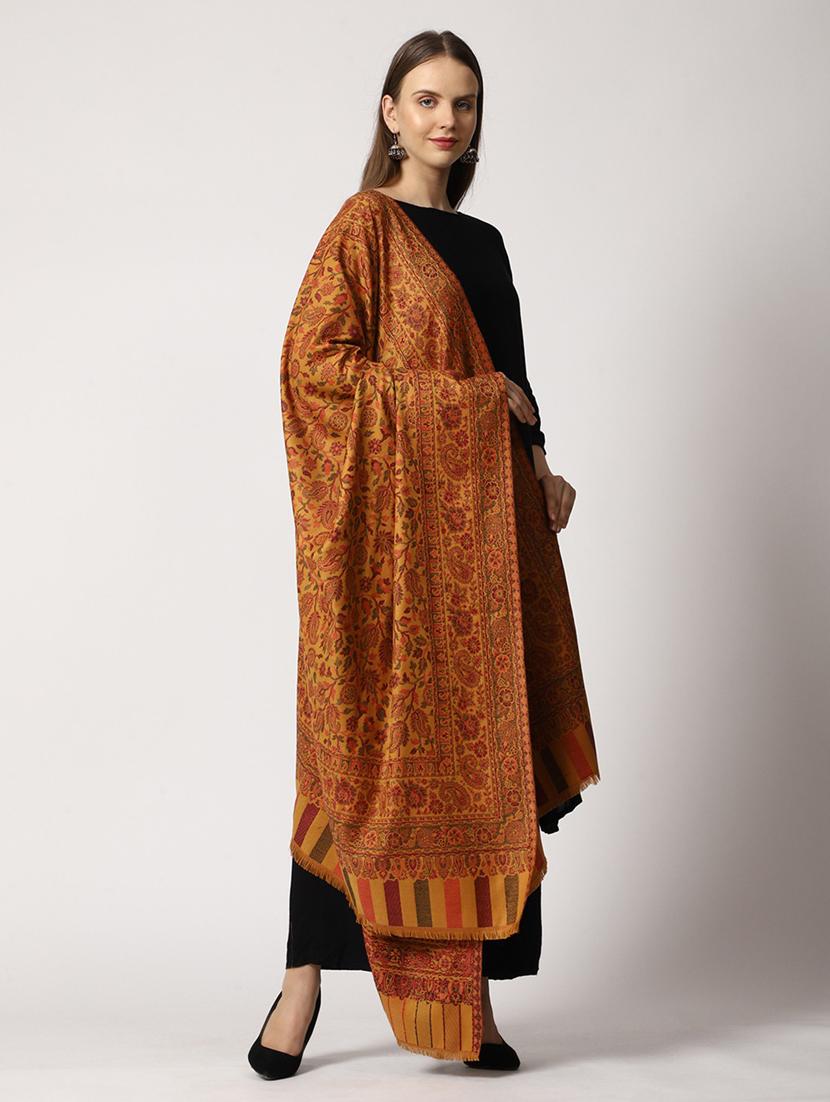 bronze wool self design shawl - 20470327 - Standard Image - 1