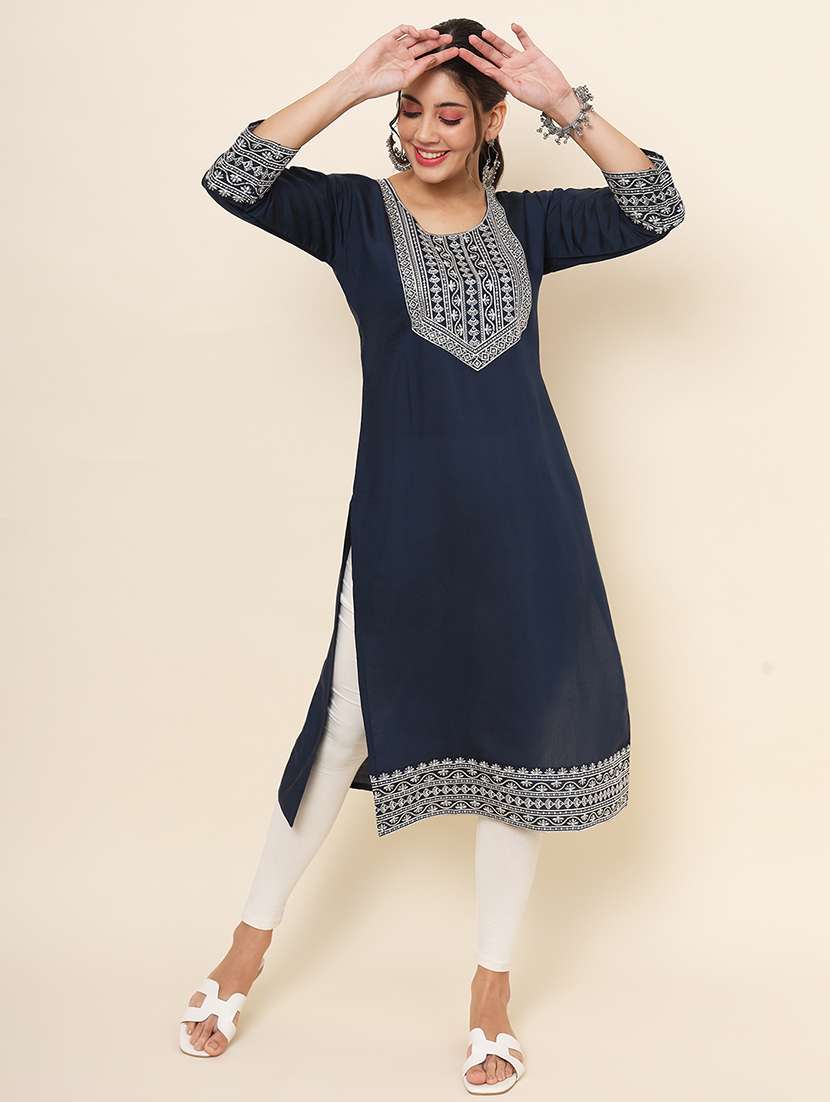 women embroidered straight kurta - 20470409 -  Standard Image - 1