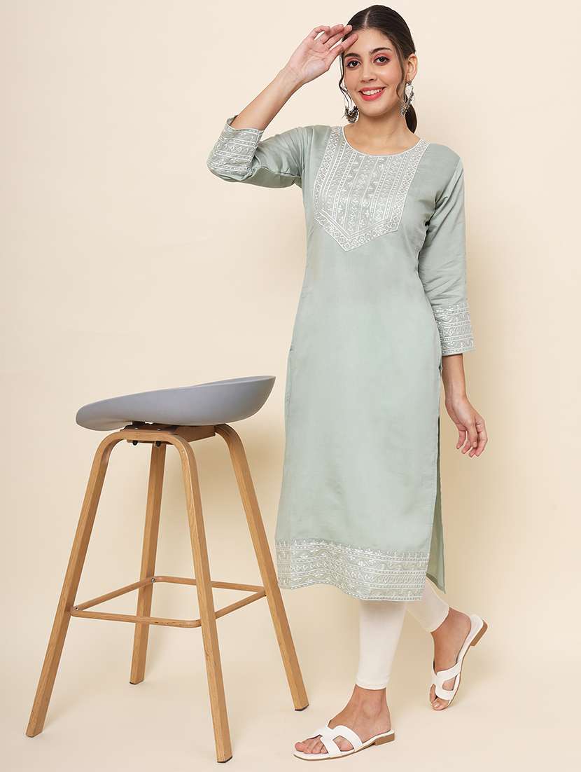 women embroidered straight kurta - 20470411 -  Standard Image - 1