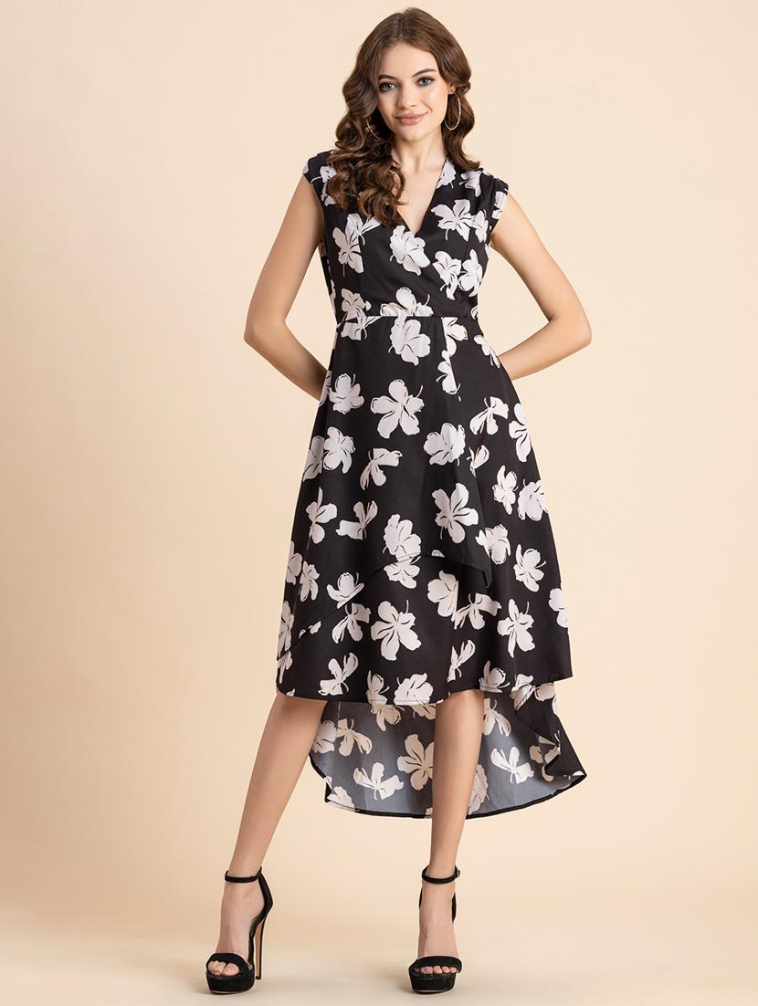 black floral print high low dress - 20473193 -  Zoom Image - 0