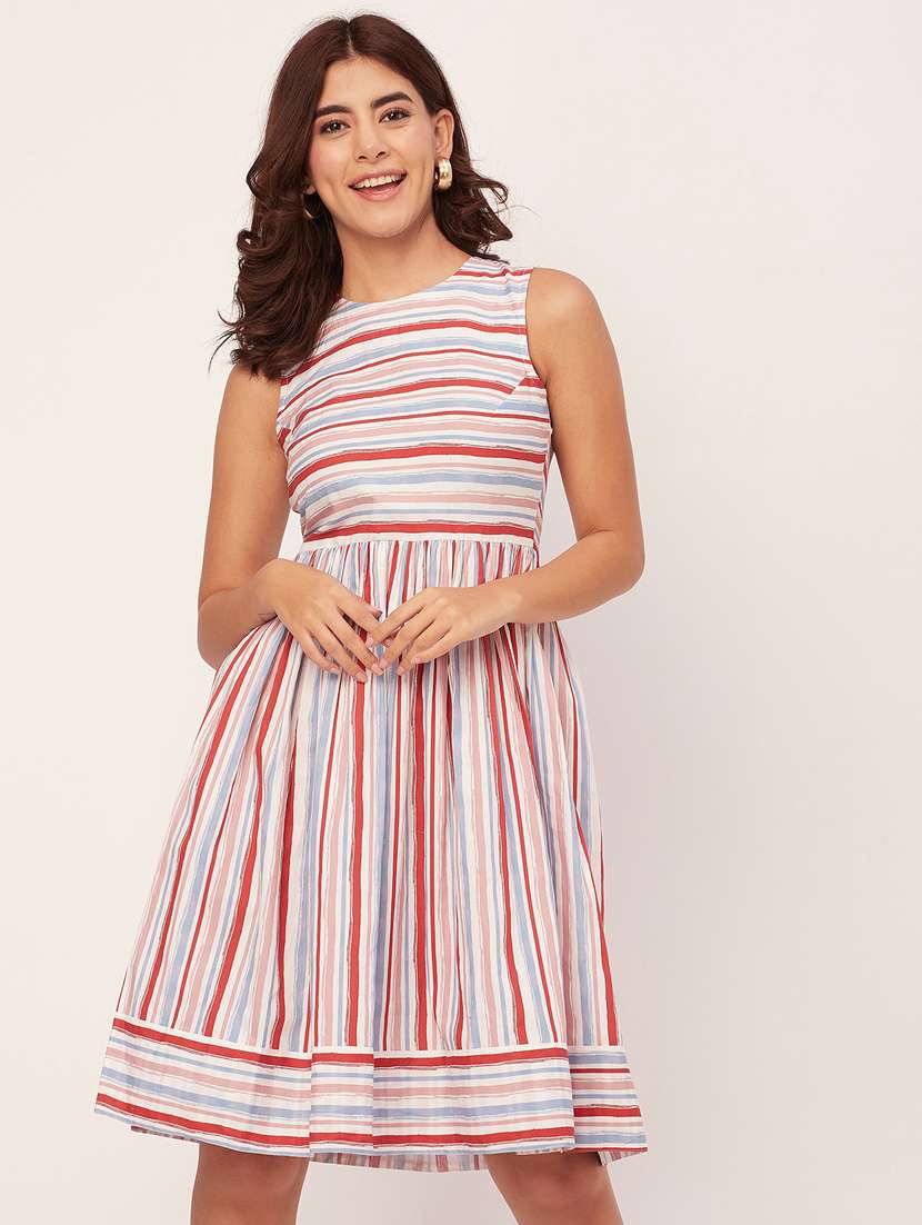 multi colored stripes fit & flare dress