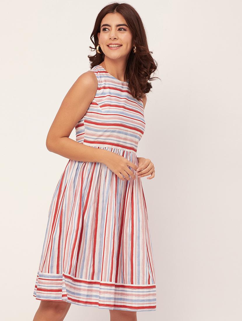 multi colored stripes fit & flare dress - 20473194 - Standard Image - 1