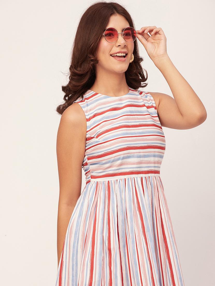 multi colored stripes fit & flare dress - 20473194 - Standard Image - 4