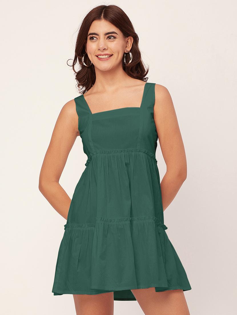 green solid fit & flare dress - 20473200 - Standard Image - 1