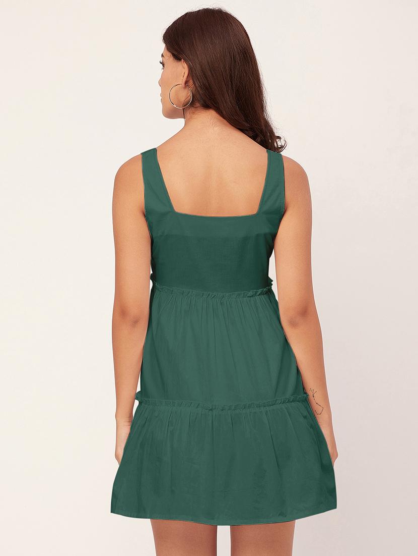 green solid fit & flare dress - 20473200 - Standard Image - 4