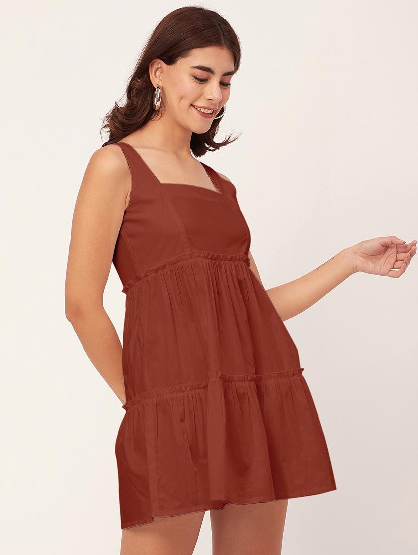 brown solid fit & flare dress - 20473201 - Standard Image - 1