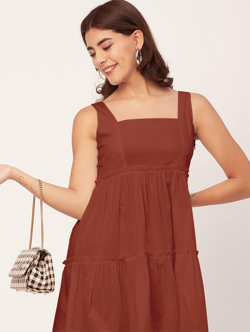 brown solid fit & flare dress - 20473201 - Standard Image - 4