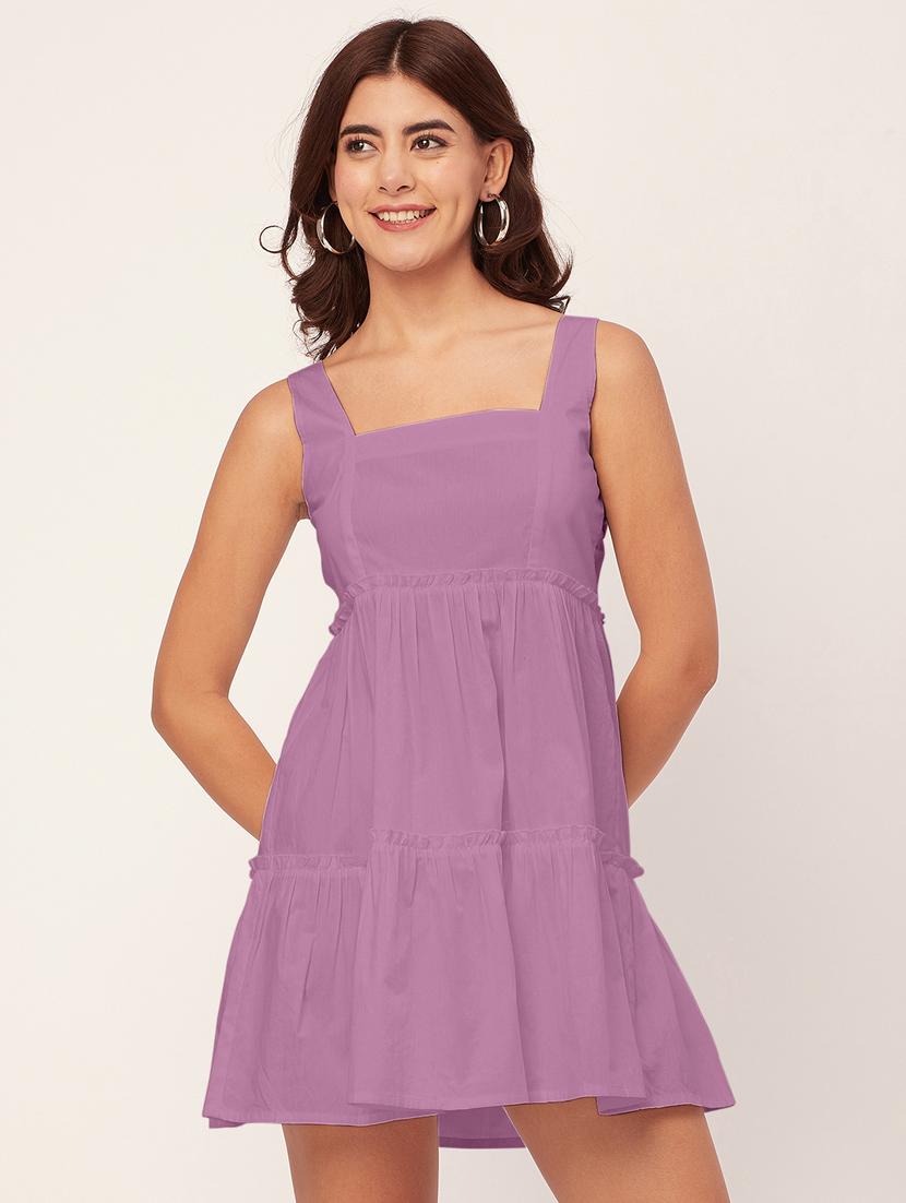 lavender solid fit & flare dress - 20473202 -  Zoom Image - 0
