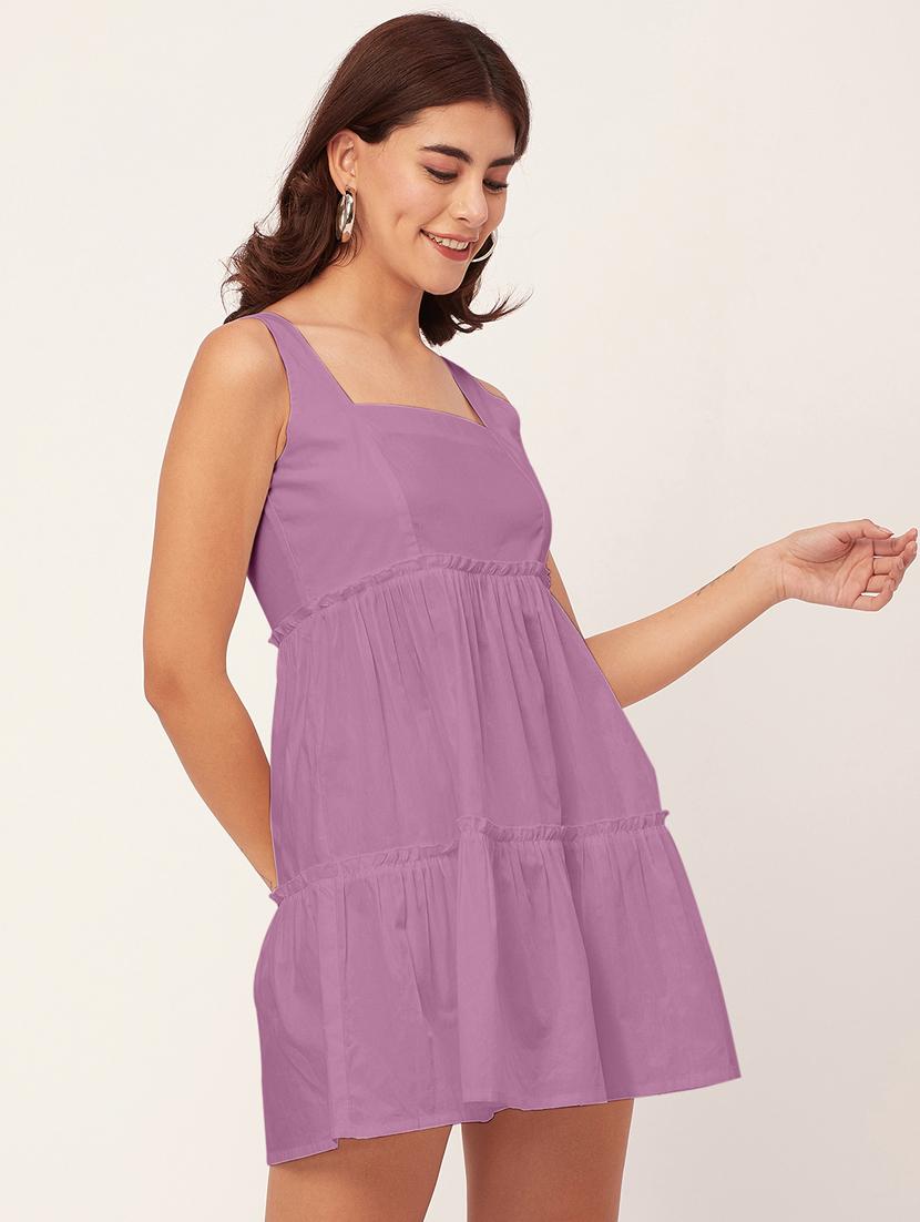 lavender solid fit & flare dress - 20473202 -  Standard Image - 1